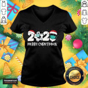 Merry Christ Mask 2020 Santa Soccer Sport Quarantine Christmas V Neck- Design By Teeshirtcat.com