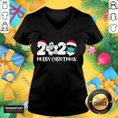 Merry Christ Mask 2020 Santa Soccer Sport Quarantine Christmas V Neck- Design By Teeshirtcat.com