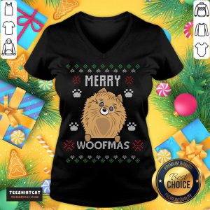 Awesome Merry Christmas Woofmas Pomeranian Dog Gift Ugly Gift T-V Neck- Design By Teeshirtcat.com