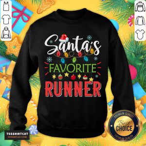 Awesome Santa's Favorite Runner Xmas Light Santa Hat Christmas Gift Santas Favorite Runner T-Sweatshirt- Design By Teeshirtcat.com