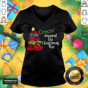 Funny Crocin' Around The Christmas Tree V Neck- Design By Teeshirtcat.com