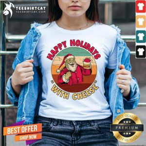Funny Holidays With Cheese Santa With Cheese Burger Happy Holidays With Cheese Christmas T-V Neck- Design By Teeshirtcat.com