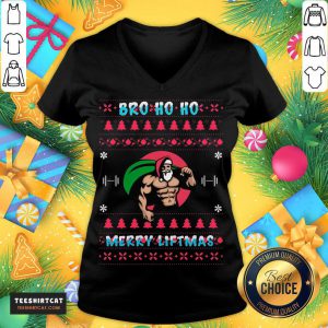 Santa Gym Bro Ho Ho Merry Liftmas Ugly Merry Christmas V Neck- Design By Teeshirtcat.com