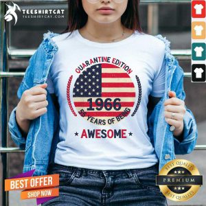 Quarantine Edition 1966 55 Years Of Being Awesome American Flag V Neck - Design By Teeshirtcat.com