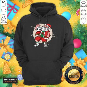Santa Claus Playing Soccer Funny Christmas Football Control Soccer Santa Claus T-Hoodie - Design By Teeshirtcat.com