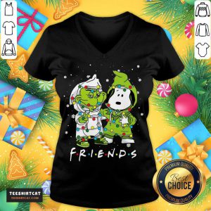 Baby Grinch And Snoopy Friends Merry Christmas Light V Neck- Design By Teeshirtcat.com