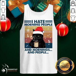Happy Black Cat Santa Drink Coffee I Hate Morning People And Mornings And People Vintage Tank Top- Design By Teeshirtcat.com
