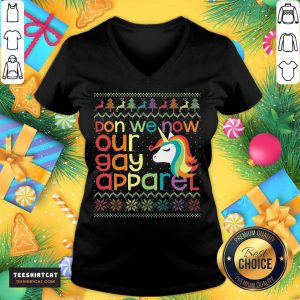 Happy Don We Now Our Gay Apparel Lgbt Unicorn Ugly Christmas V Neck- Design By Teeshirtcat.com