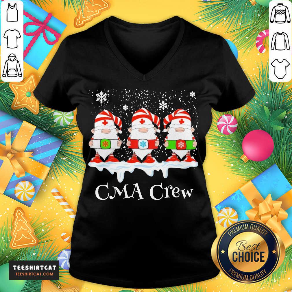 Gnome Nurse CMA Crew Merry Christmas 2020 V Neck - Design By Teeshirtcat.com