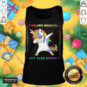 Happy LGBT Unicorn Dabbing Feeling Magical But Also Stabby Tank Top - Design By Teeshirtcat.com