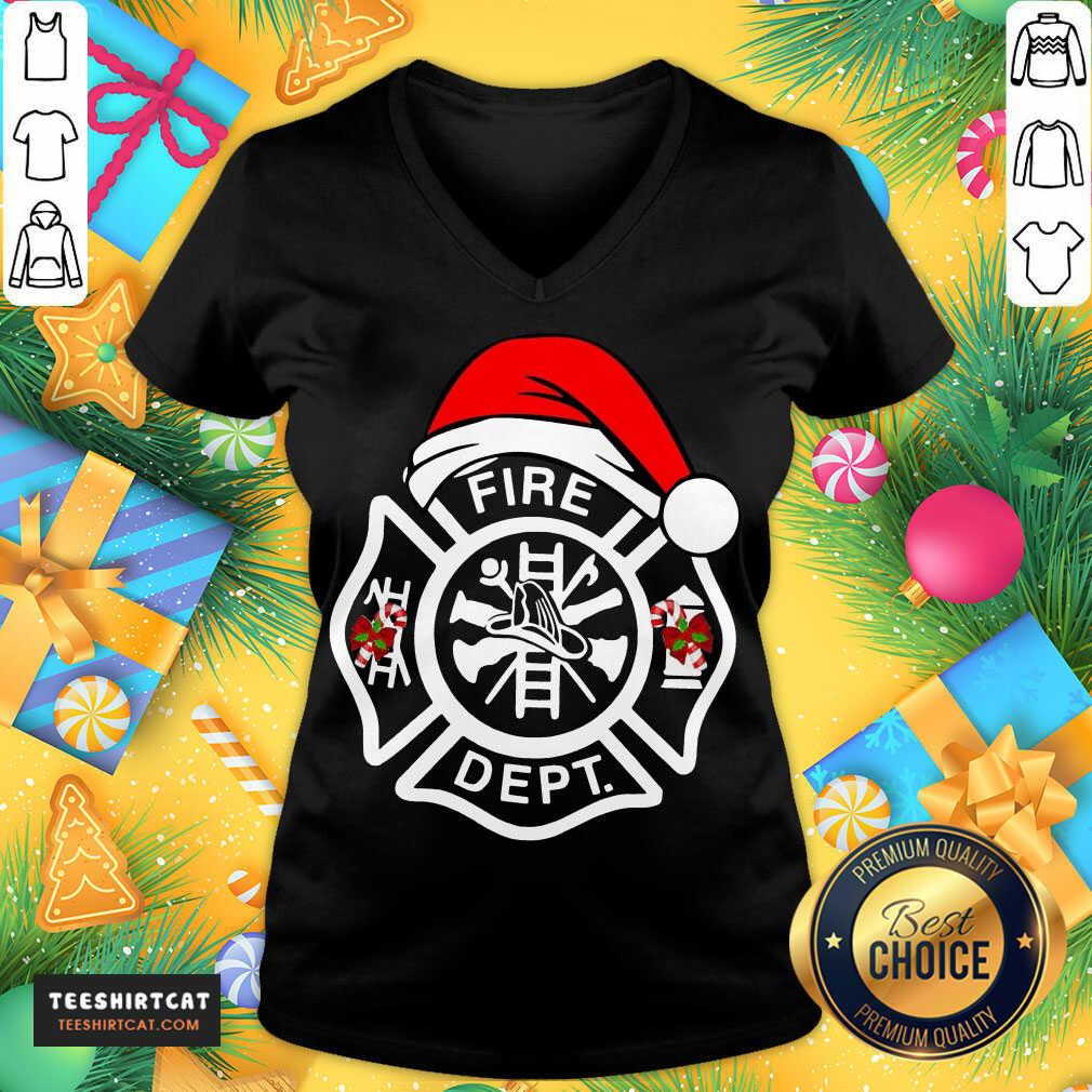 Santa Fire Dept Merry Christmas V Neck- Design By Teeshirtcat.com Santa Fire Dept Merry Christmas V Neck- Design By Teeshirtcat.com