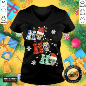 Hot Ho Ho Ho Sugar Skull Christmas Lights Funny V Neck- Design By Teeshirtcat.com