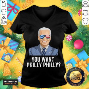 Hot Joe Biden You Want Philly Philadelphia Election V Neck- Design By Teeshirtcat.com