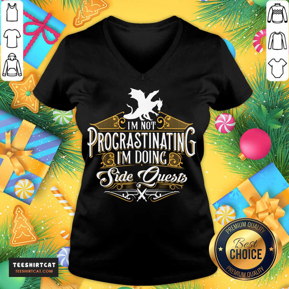 Not Procrastinating Side Quests RPG Gamer Dragons V Neck - Design By Teeshirtcat.com