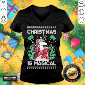 Unicorn Christmas Is Magical Ugly Christmas V Neck- Design By Teeshirtcat.com