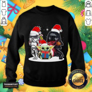 Baby Yoda And Darth Vader Stormtrooper Merry Christmas Light Sweatshirt- Design By Teeshirtcat.com