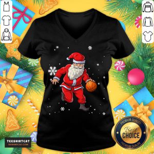 Nice Christmas Basketball Pajamas Santa Claus Slam Dunk V Neck- Design By Teeshirtcat.com