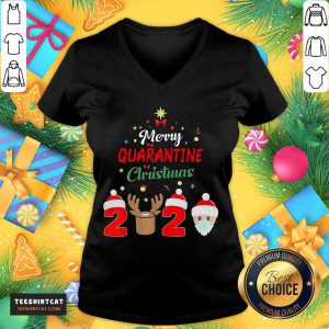 Nice Mery Quarantine Christmas 2020 Xmas Pajamas Holidays V Neck- Design By Teeshirtcat.com