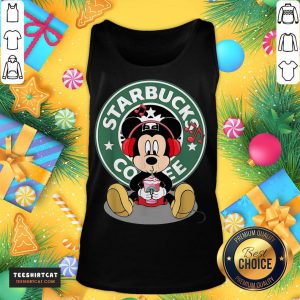 Nice Mickey Mouse Drinking Starbucks Coffee And Listening Music Tank Top- Design By Teeshirtcat.com