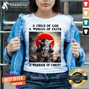 Samurai A Child Of God A Woman Of Faith A Warrior Of Christ V Neck - Design By Teeshirtcat.com