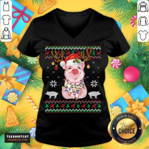 Santa Hat Pig Ugly Sweater Christmas Pig Christmas T-V Neck - Design By Teeshirtcat.com