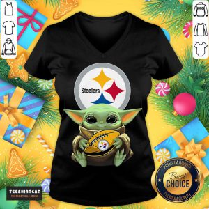 Nice Star Wars Baby Yoda Hug Pittsburgh Steelers V Neck - Design By Teeshirtcat.com