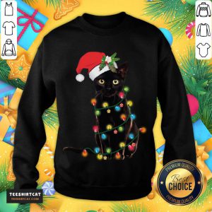 Black Cat Santa Light Merry Christmas Sweatshirt- Design By Teeshirtcat.com