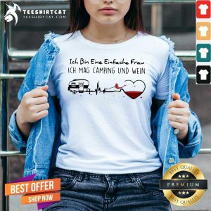 Ich Bin Eine Einfache Frau Ich Mag Camping Und Wein V Neck- Design By Teeshirtcat.com