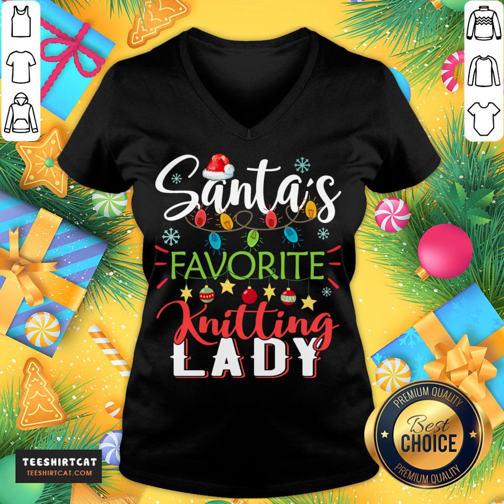 Original Santa's Favorite Knitting Lady Xmas Light Santa Hat Christmas Gift Santas Favorite Knitting Lady T-V Neck- Design By Teeshirtcat.com Original Santa's Favorite Knitting Lady Xmas Light Santa Hat Christmas Gift Santas Favorite Knitting Lady T-V Neck- Design By Teeshirtcat.com