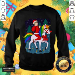 Original Women Santa Claus Riding A Unicorn Ugly Christmas Sweatshirt - Design By Teeshirtcat.com