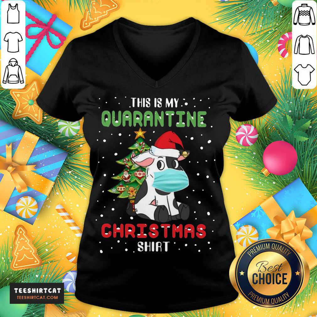 Cow Santa Face Mask This Is My Quarantine Christmas V Neck- Design By Teeshirtcat.com Cow Santa Face Mask This Is My Quarantine Christmas V Neck- Design By Teeshirtcat.com