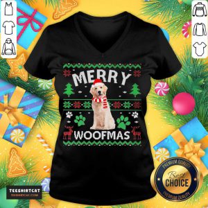 Labrador Santa Merry Woofmas Ugly Christmas V Neck- Design By Teeshirtcat.com