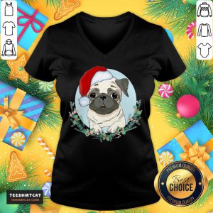 Perfect Pug Santa Merry Christmas V Neck- Design By Teeshirtcat.com
