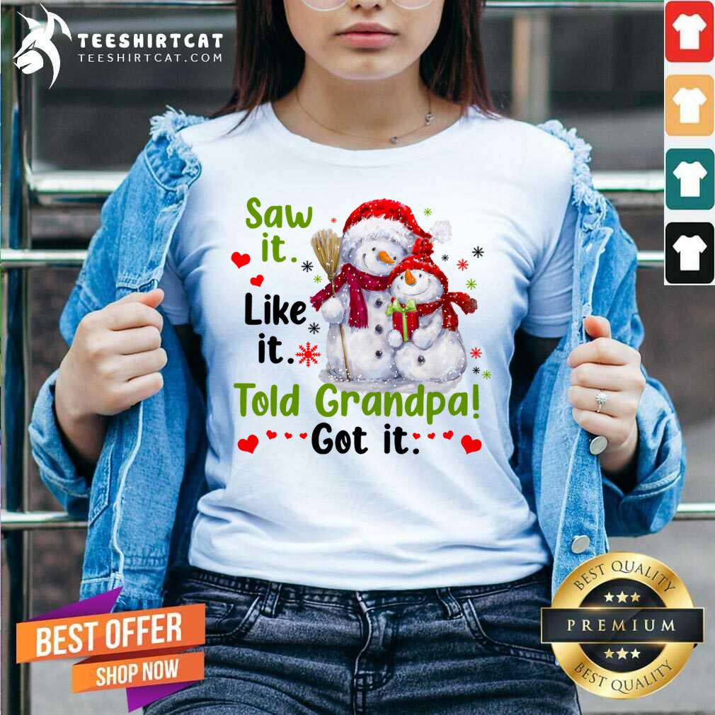 Snow Saw It Like It Told Grandpa Got It Christmas V Neck- Design By Teeshirtcat.com