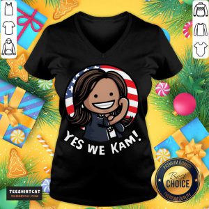 Kamala Harris Strong Girl Yes We Kam American Flag V Neck- Design By Teeshirtcat.com