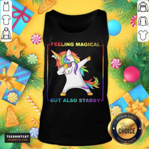 LGBT Unicorn Dabbing Feeling Magical But Also Stabby Tank Top- Design By Teeshirtcat.com