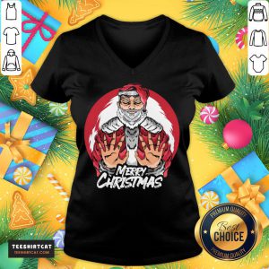 Premium Merry Christmas Santa Claus With White Beard Christmas T-V Neck- Design By Teeshirtcat.com