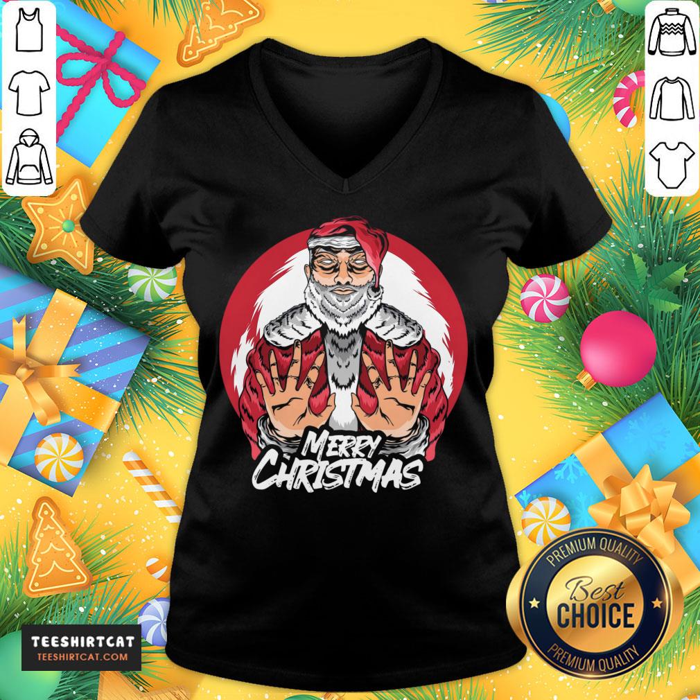 Premium Merry Christmas Santa Claus With White Beard Christmas T-V Neck- Design By Teeshirtcat.com Premium Merry Christmas Santa Claus With White Beard Christmas T-V Neck- Design By Teeshirtcat.com