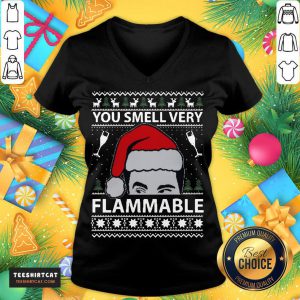 You Smell Very Flammable Schitt’s Creek Ugly Christmas V Neck- Design By Teeshirtcat.com