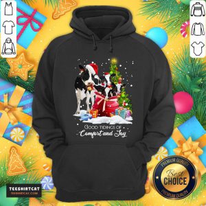 Cows Santa Good Tiding Of Comfort And Joy Merry Christmas Tree Gift Hoodie- Design By Teeshirtcat.com