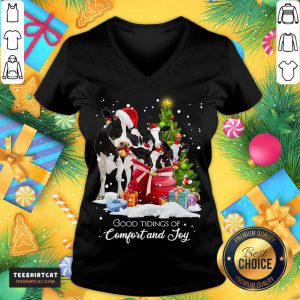 Cows Santa Good Tiding Of Comfort And Joy Merry Christmas Tree Gift V Neck- Design By Teeshirtcat.com