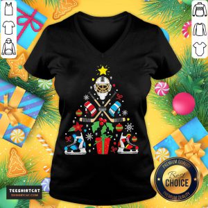 Pretty Ice Hockey Merry Christmas Tree Ornament Gift V Neck- Design By Teeshirtcat.com