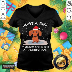 Just A Girl Who Loves Dachshund And Christmas V Neck - Design By Teeshirtcat.com