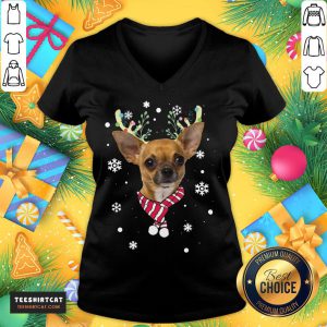 Top Chihuahua Gorgeous Reindeer Christmas V Neck- Design By Teeshirtcat.com