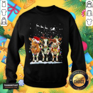 Top Cows Reindeer Christmas Lights Hat Santa for Cow Lover Xmas Gifts Cows Reindeer Christmas Lights T-Sweatshirt- Design By Teeshirtcat.com