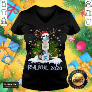 Santa Bernese Mountain Dog Face Mask Bye Bye 2020 Merry Christmas Tree V Neck- Design By Teeshirtcat.com