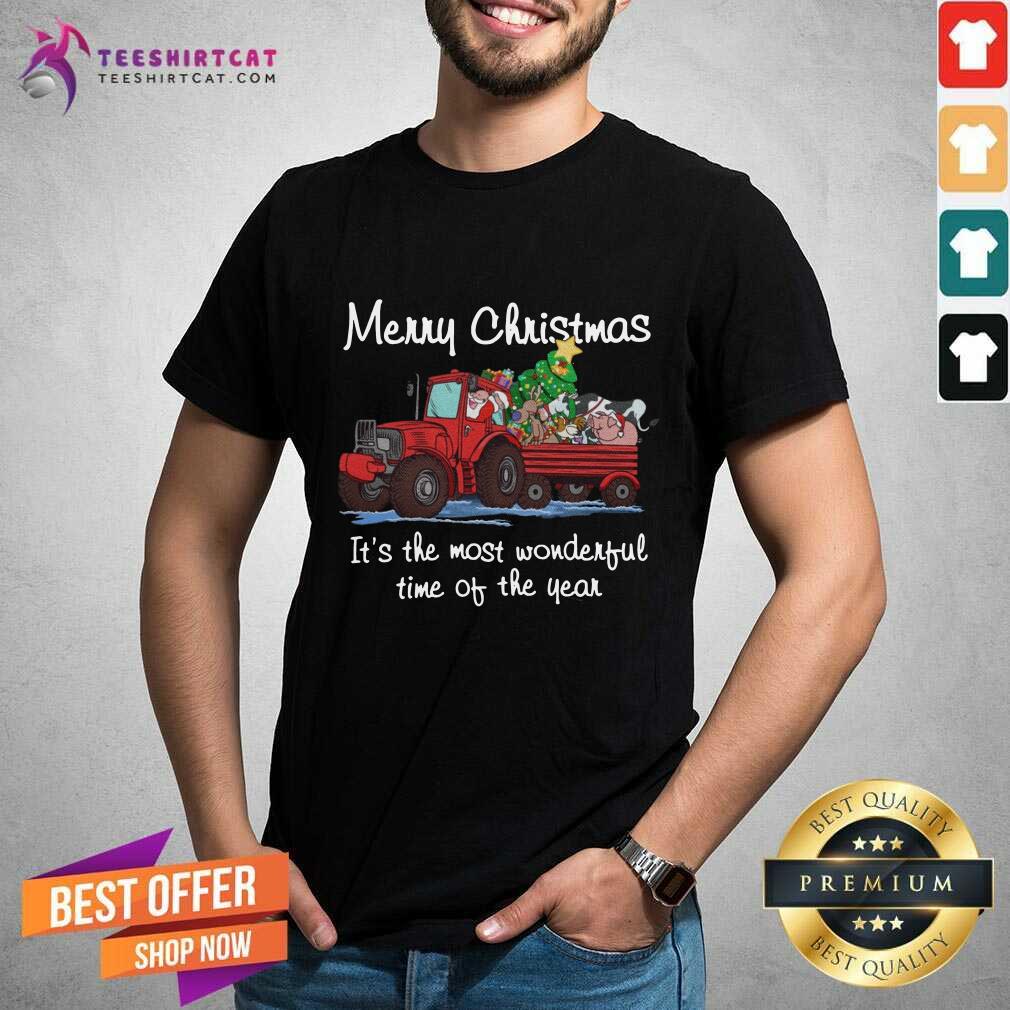 Santa Claus And Animal Merry Christmas It's The Most Wonderful Time Of The Year Shirt - Design By Teeshirtcat.com