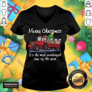 Santa Claus And Animal Merry Christmas It's The Most Wonderful Time Of The Year V Neck - Design By Teeshirtcat.com