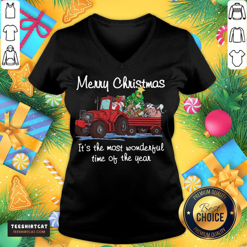 Santa Claus And Animal Merry Christmas It's The Most Wonderful Time Of The Year V Neck - Design By Teeshirtcat.com Santa Claus And Animal Merry Christmas It's The Most Wonderful Time Of The Year V Neck - Design By Teeshirtcat.com
