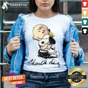 The Peanuts Snoopy Hug Charlie Brown And Woodstock Signature V Neck- Design By Teeshirtcat.com
